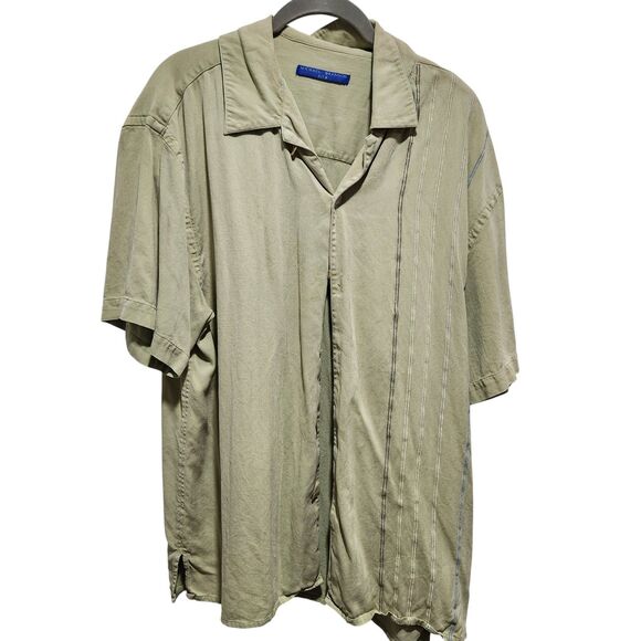 Michael Brandon 100% Silk Olive Camp Shirt Mens L Button Front